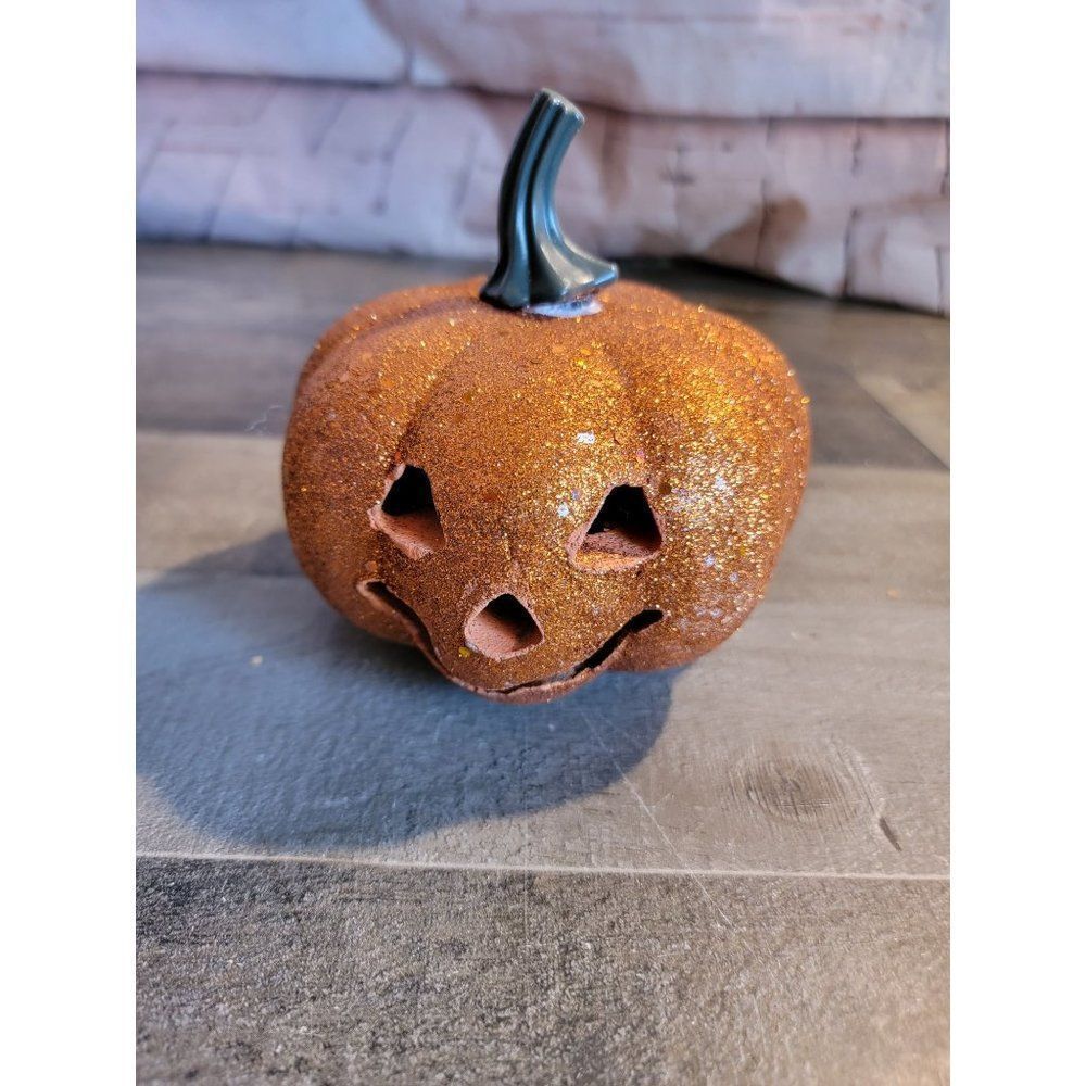Glittery pumpkin jack o lantern decor Halloween decor AS IS